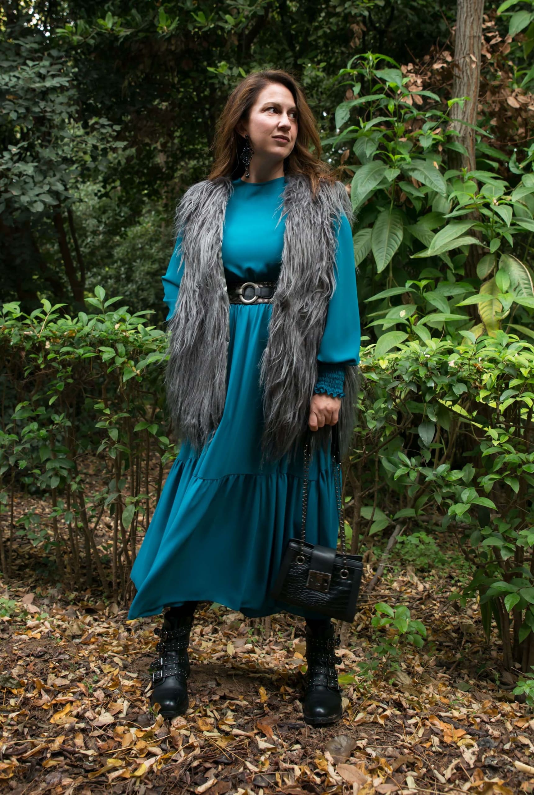 blogger bohemian luxe φόρεμα σε πετρόλ