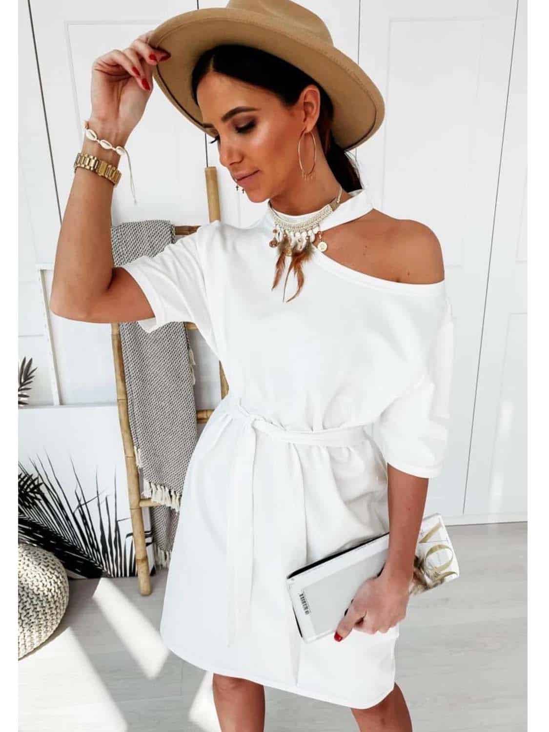 one shoulder casual summer φόρεμα Melivia λευκό