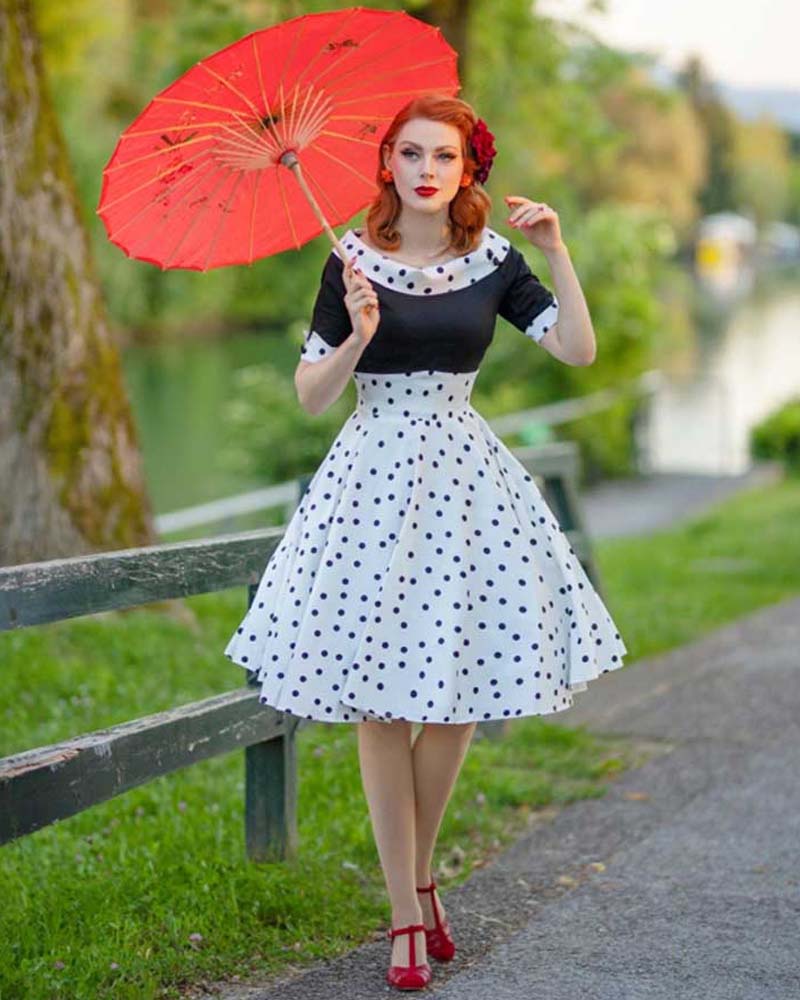 vintage classic πουά φόρεμα Debora